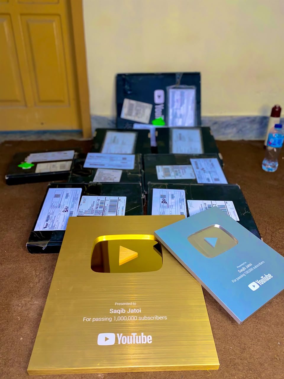 Saqib Jatoi's YouTube Creator Awards: Gold and Silver Play Buttons won in 2023
