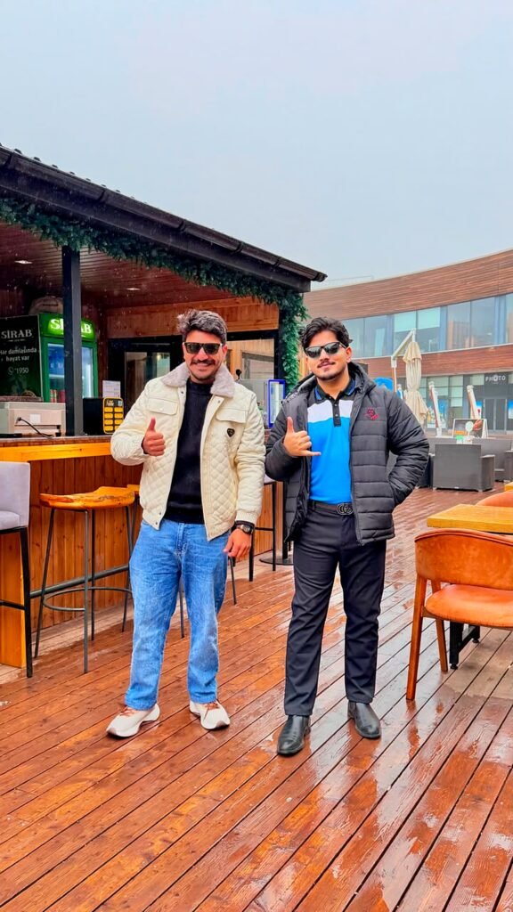 Saqib Jatoi with his friend Aashir in Azerbaijan